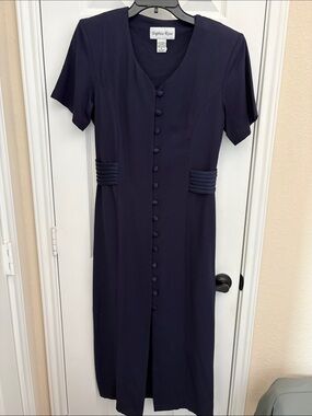 Sophia Rose Navy Midi Button-Front Dress